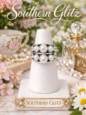 Silver Pearl Statement Ring, Chunky Pearl Ring, Bold Cocktail Ring